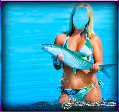 Шаблон фотошоп - Девушка с рыбиной