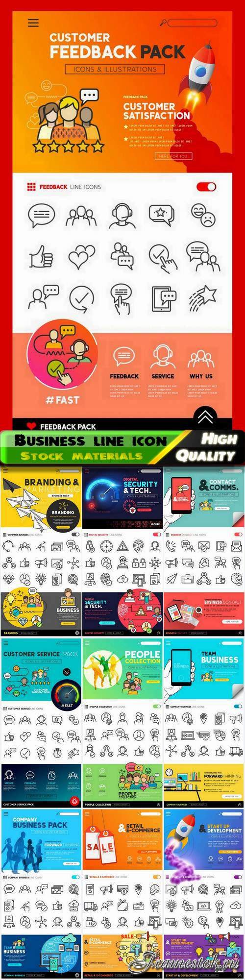 Business branding and marketing with flat line icons 10 Eps