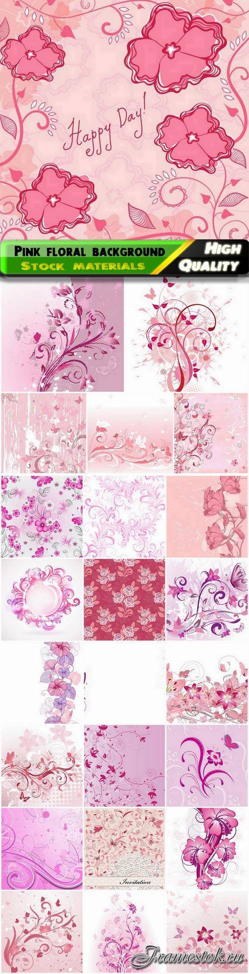Abstract cute pink floral background with flowers and leaves 25 Eps
