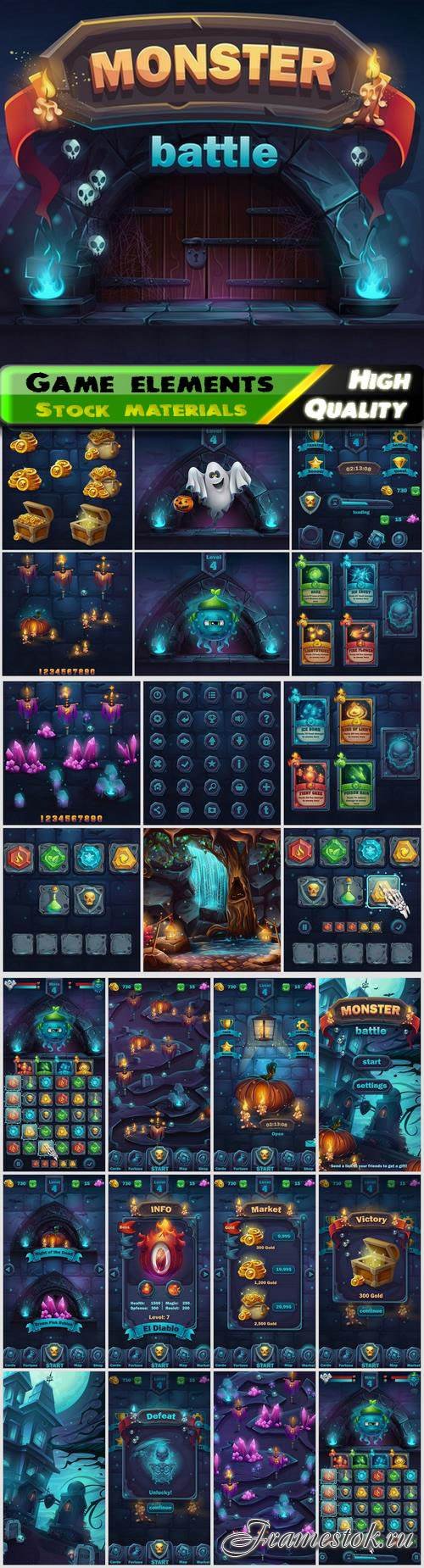 Icon potion coin ground jewel and items set for game creation 25 Eps