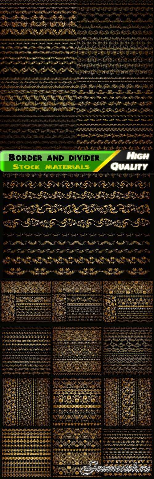 Calligraphy golden divider and border lace pattern on black 14 Eps