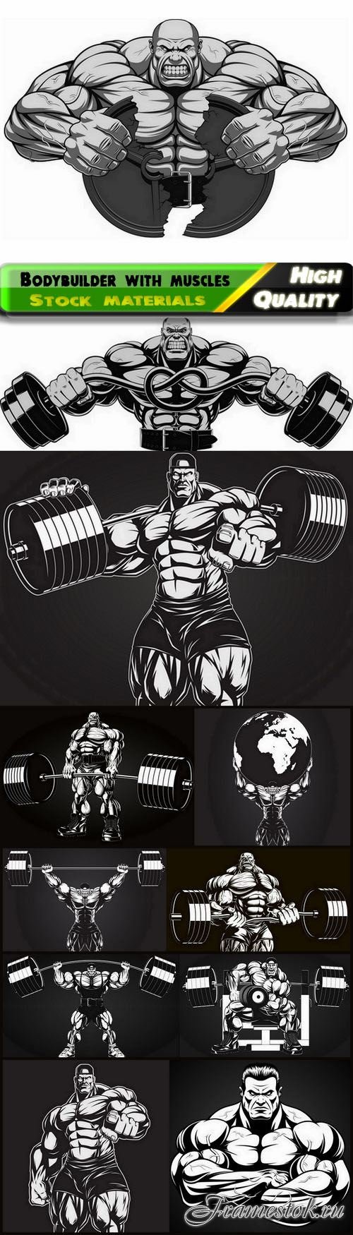 Sport man bodybuilder with muscles and dumbbells in gym 10 Eps