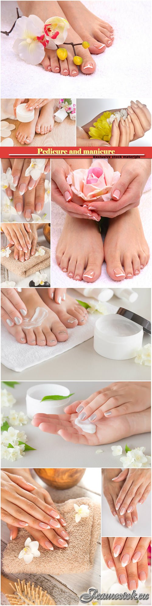Photo of a beautiful female feet with pedicure and manicure