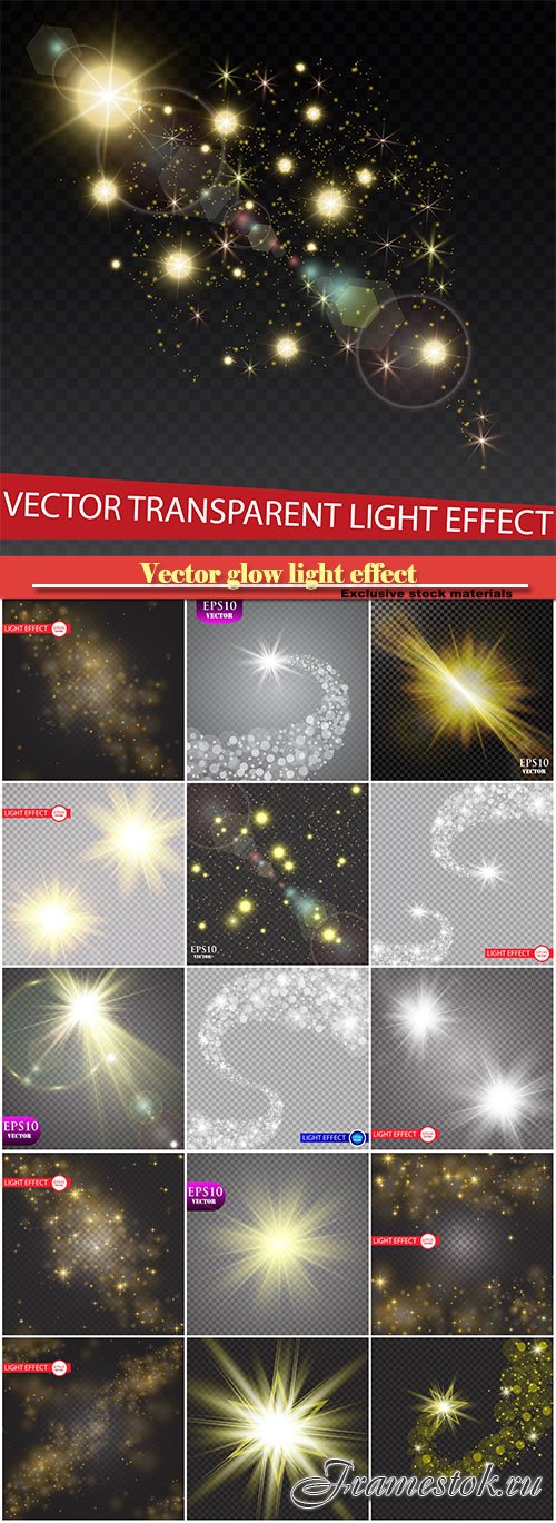 Vector glow light effect, gold glitter, star burst with sparkles