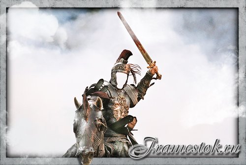 Шаблон psd для фотошопа - Римлянин на коне с мечом