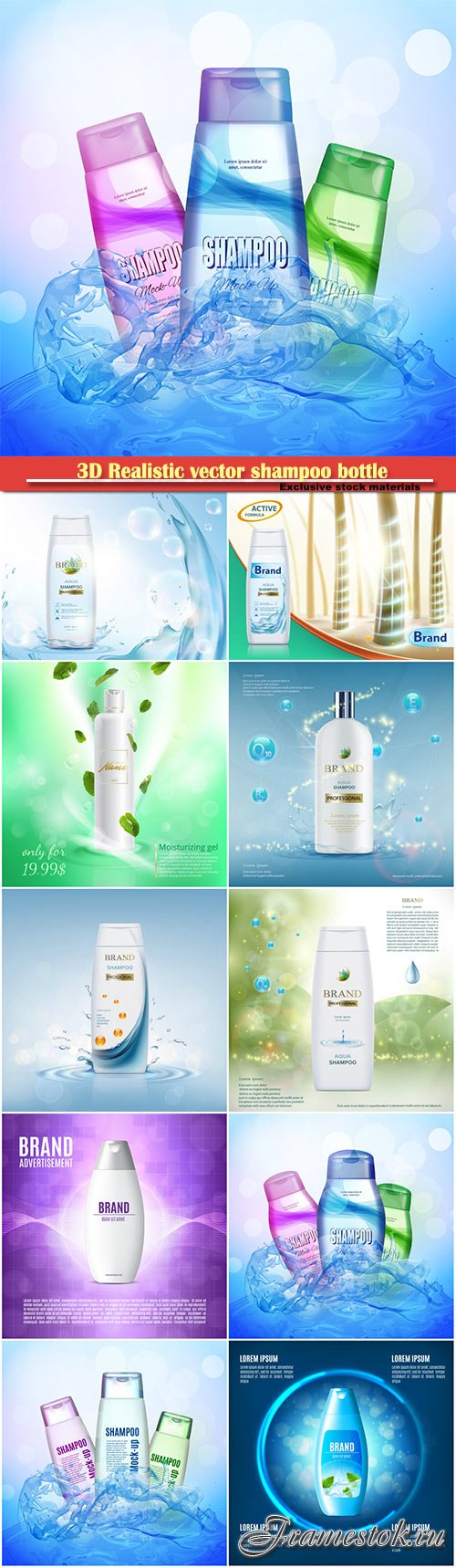 3D Realistic vector shampoo bottle, cosmetic poster