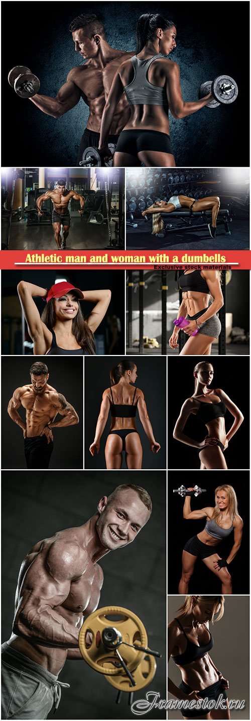 Athletic man and woman with a dumbells