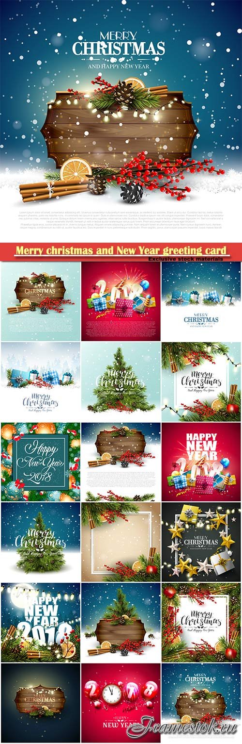 Merry christmas and New Year greeting card vector # 5