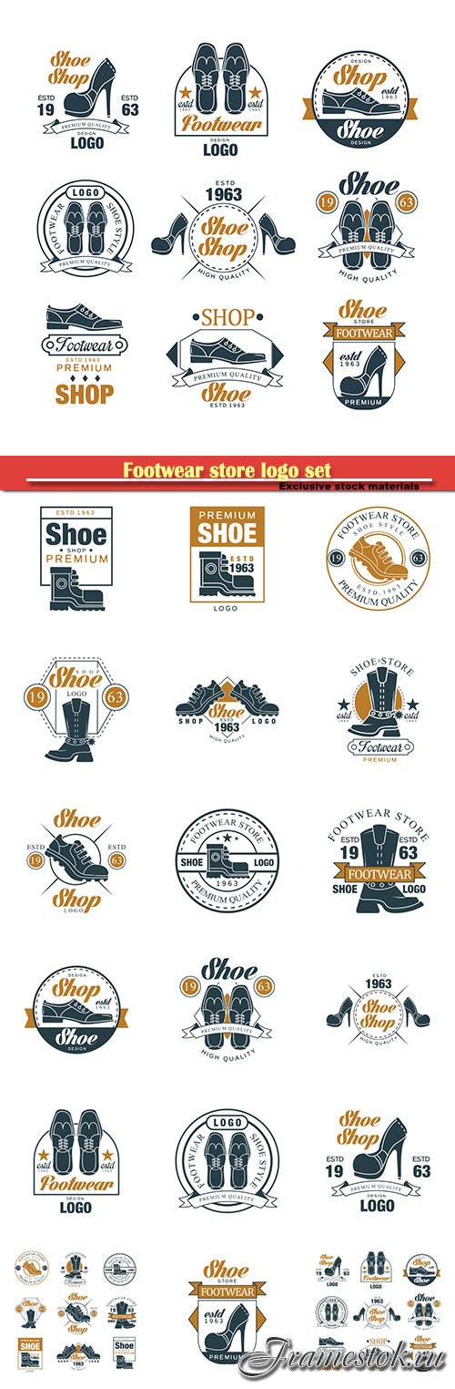 Footwear store logo set, shoe style premium quality vector Illustrations