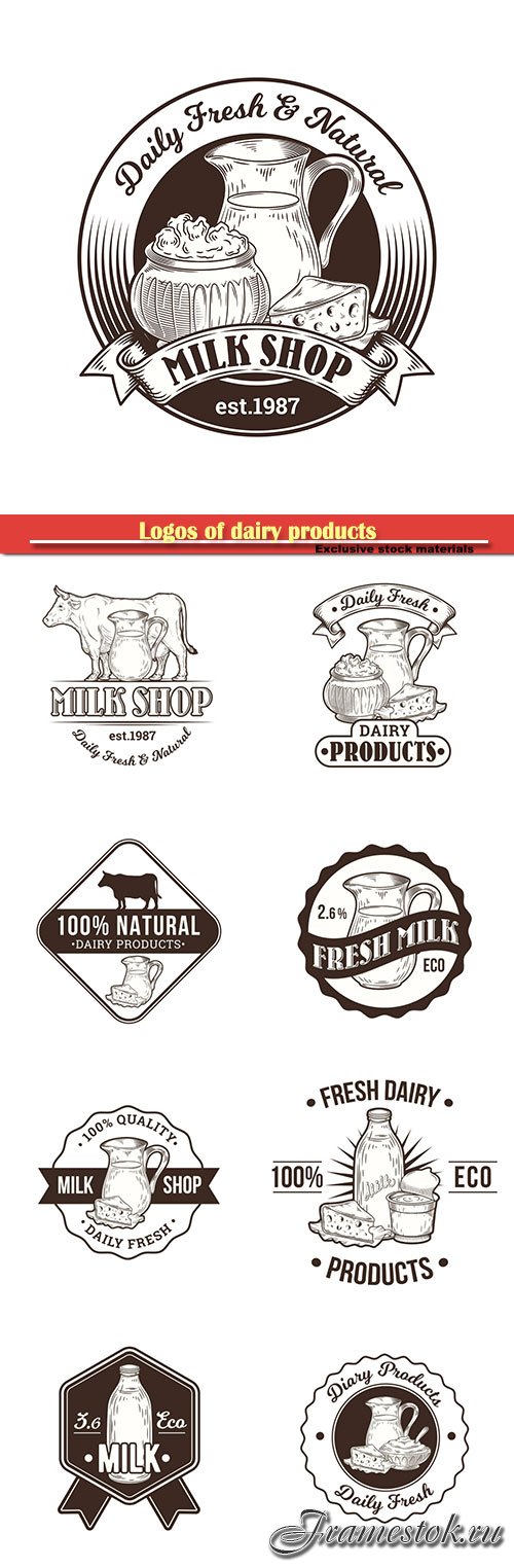 Logos of dairy products, fresh milk vector illustration