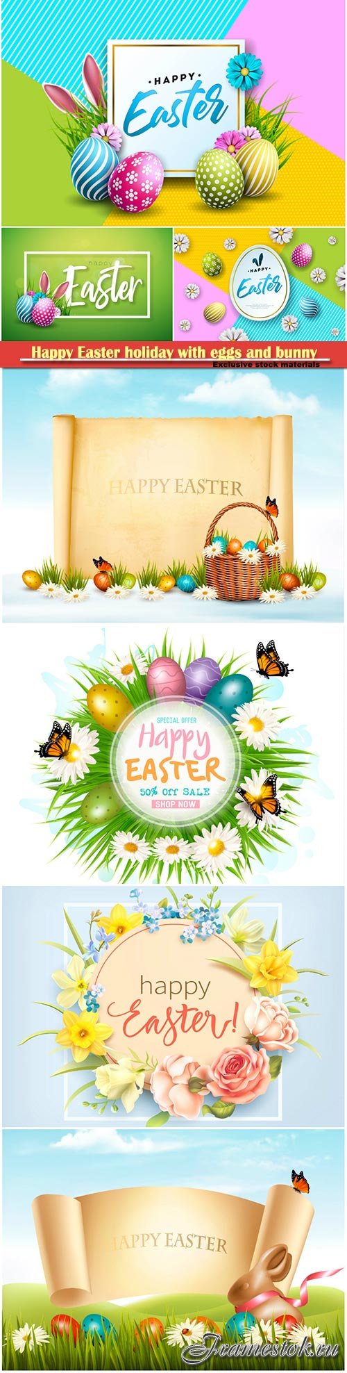 Happy Easter holiday with eggs and bunny, vector illustration # 20