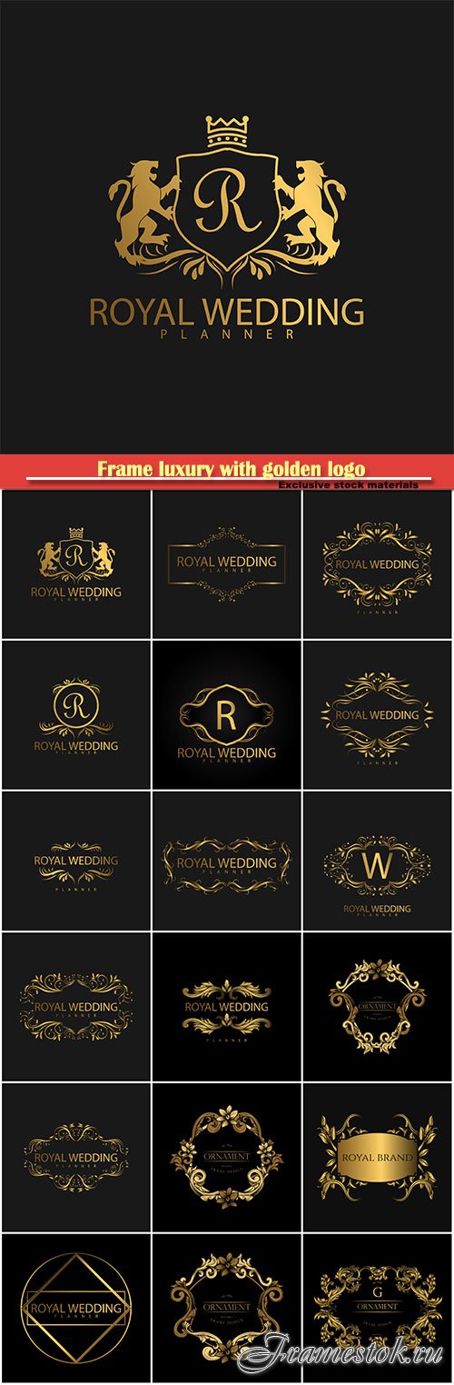 Frame luxury with golden logo vector template