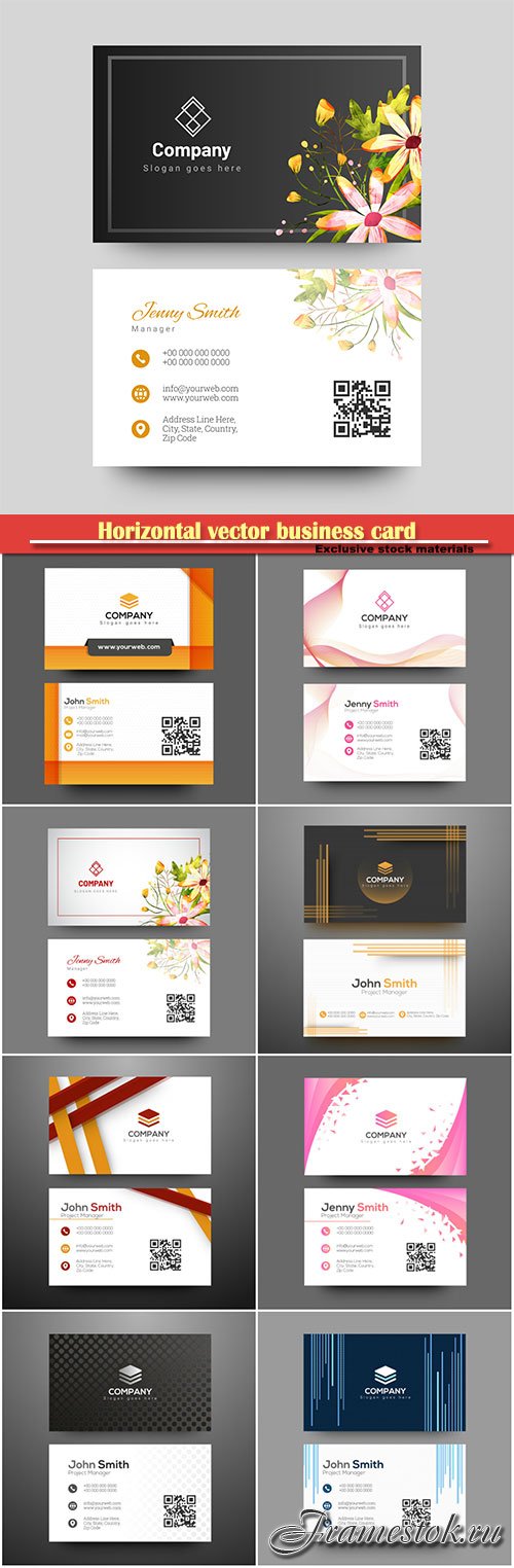 Horizontal vector business card with front and back presentation # 2