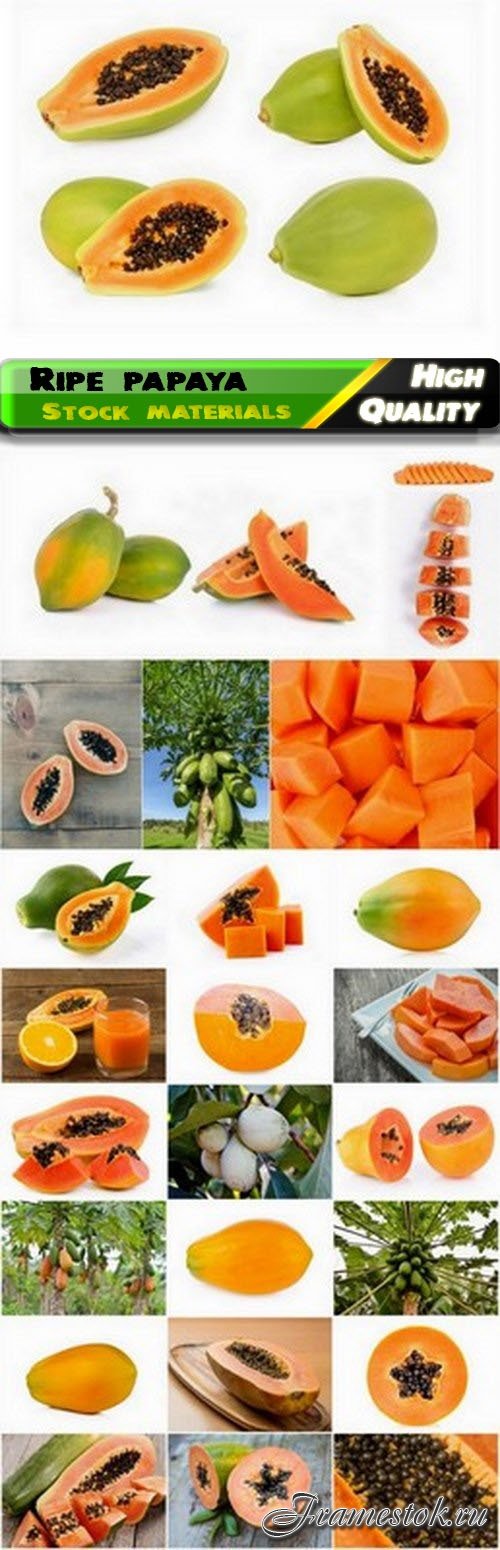 Fruits of ripe papaya are whole and cut 25 HQ Jpg