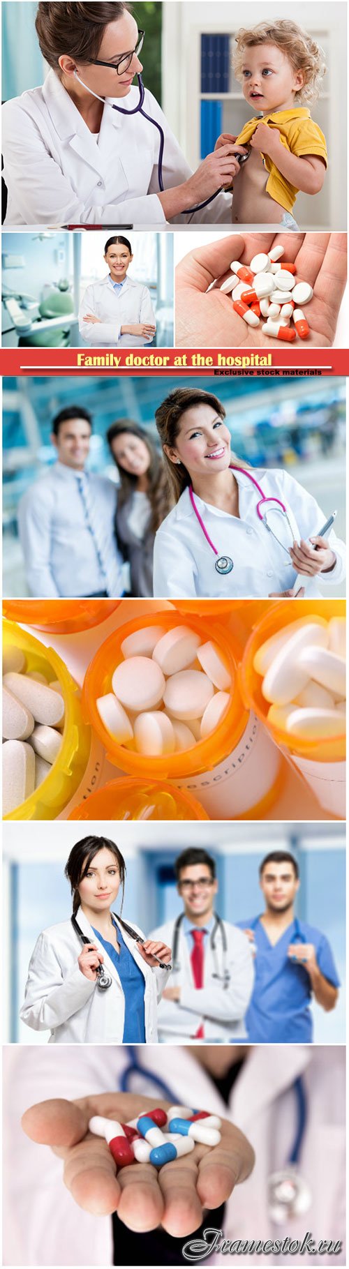 Family doctor at the hospital, pills close up