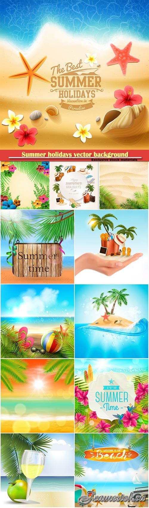 Summer holidays vector background, tropical beach, sea, fresh cocktails, sand # 7