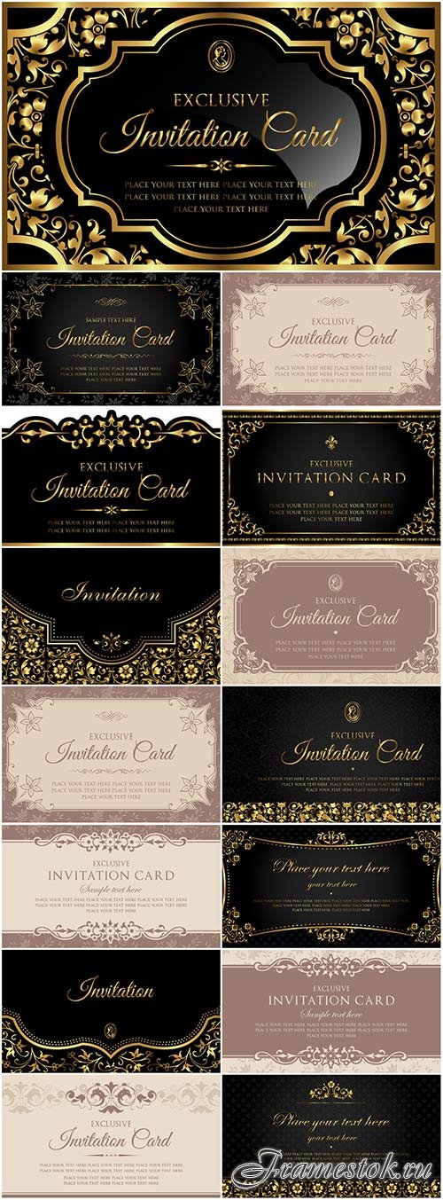 Invitation luxury vector card design, black and gold vintage style