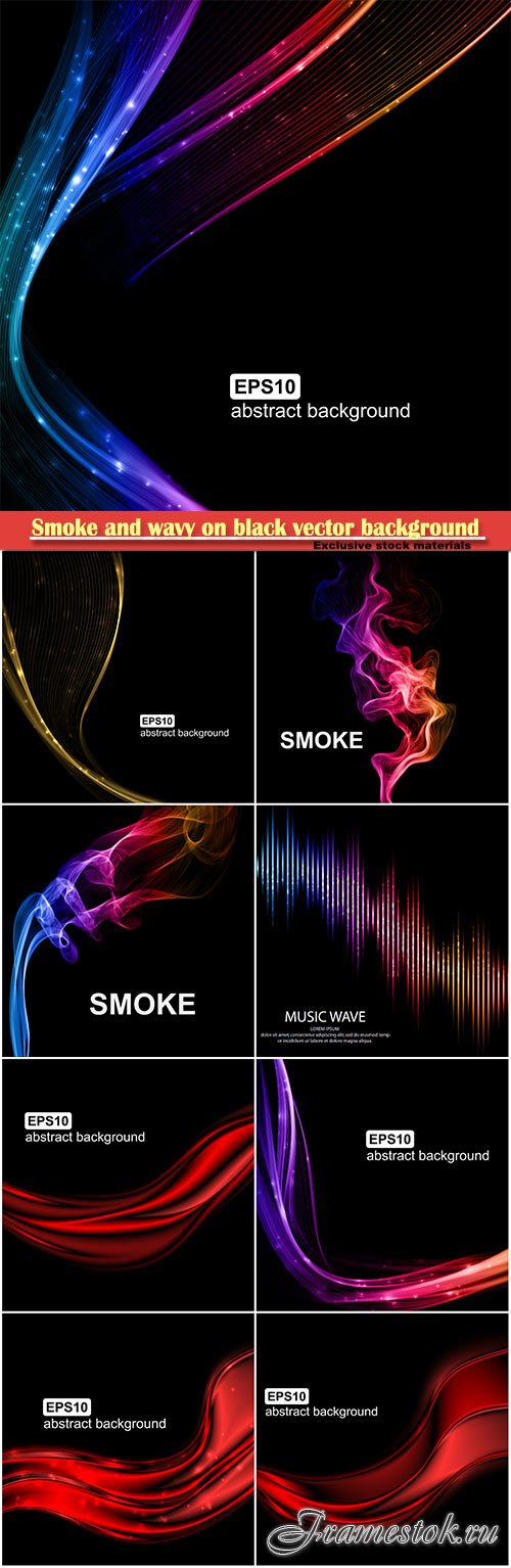 Smoke and wavy on black vector background