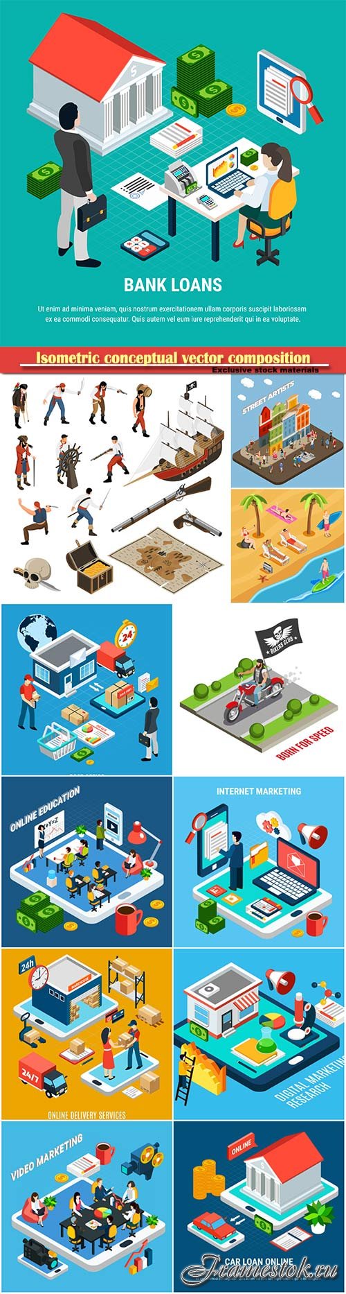 Isometric conceptual vector composition, infographics template # 25