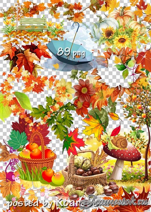 Подборка клипарта png без фона - Осенние композиции, листья, элементы пейзажа
