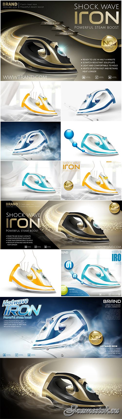 Iron in vector 3d illustration, steam iron advertisement