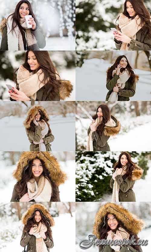      -  / Nice girl in winter forest - Clipart