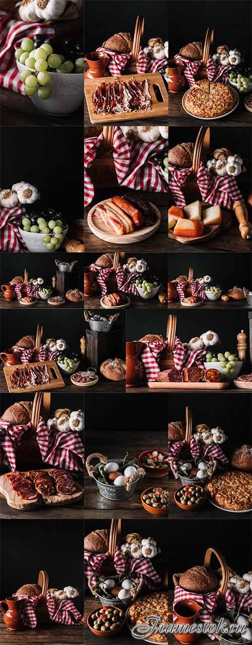  ,    -   / Bread, Smoked Meat and Fruits - Raster clipart