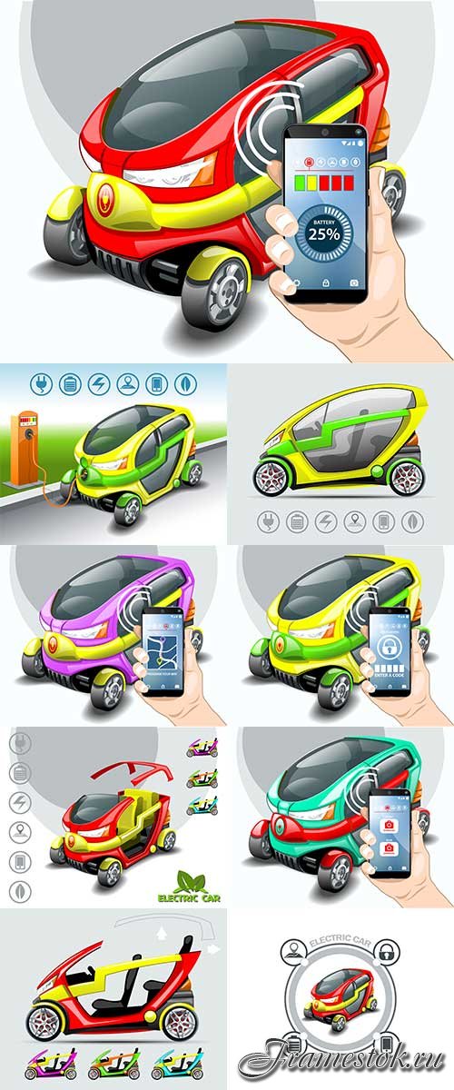    3D -   / Electric car in 3D - Vector Graphics