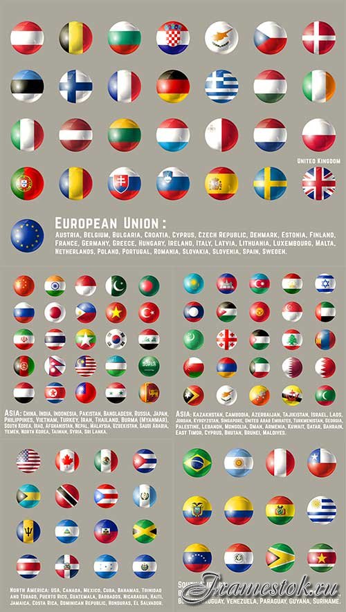         / Icons with flags of different countries in the vector
