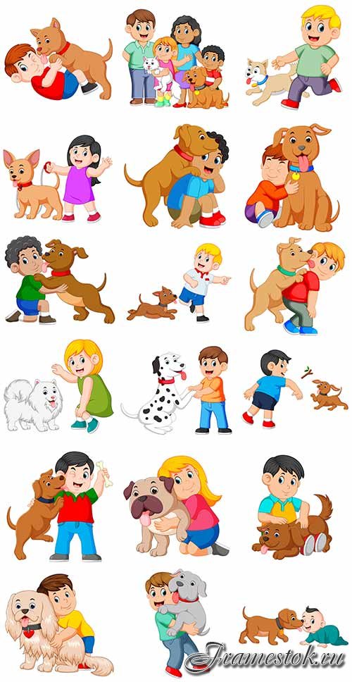    -   / Children and dog - Vector Graphics