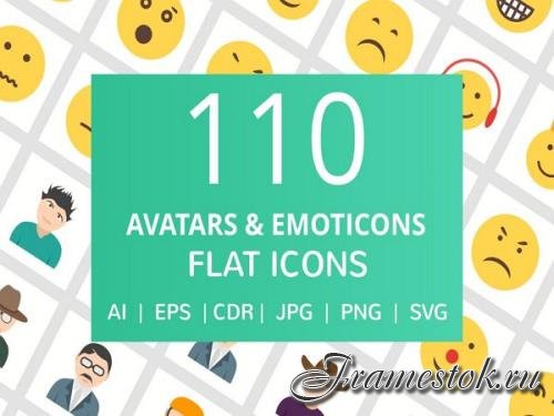 110 Avatars & Emoticons Flat Icons