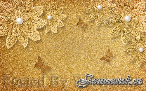 3D psd models luxury broken gold flower pearl butterfly background wall