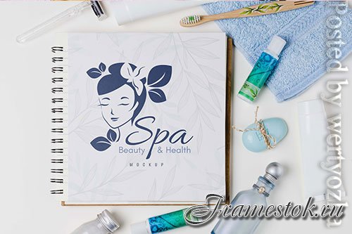 Spa and wellness arrangement with notebook mock-up
