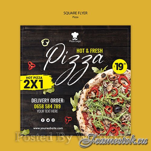 Pizza restaurant square flyer with photo