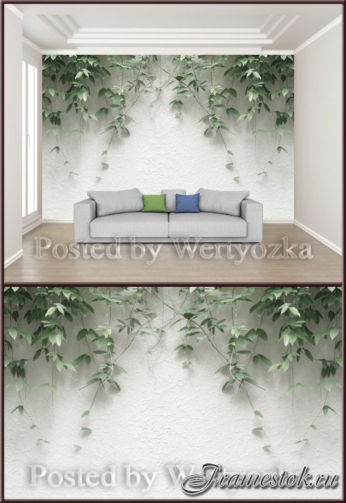 3D psd background wall modern minimalist plant