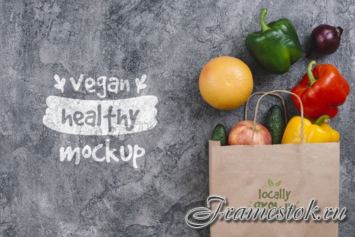 Shopping bag with bell pepper vegan food mock-up