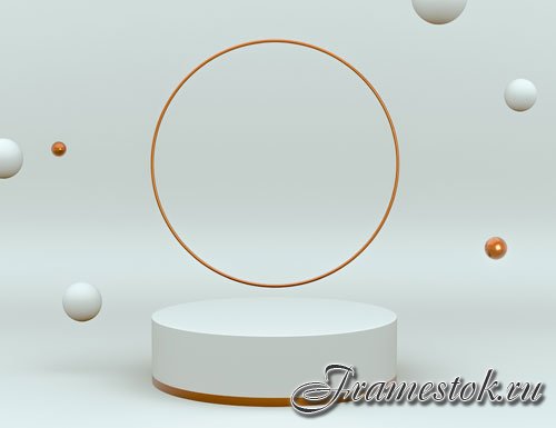 3d elegant white brass scene with podium