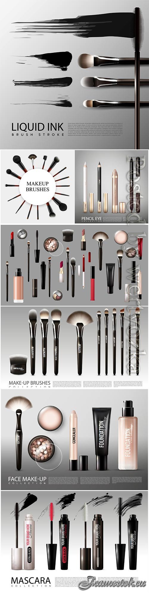 Realistic professional cosmetic tools set