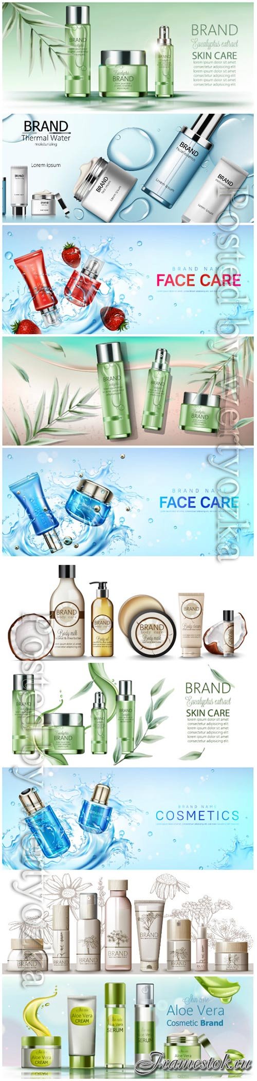 Realistic cosmetic products advertising vector template 3