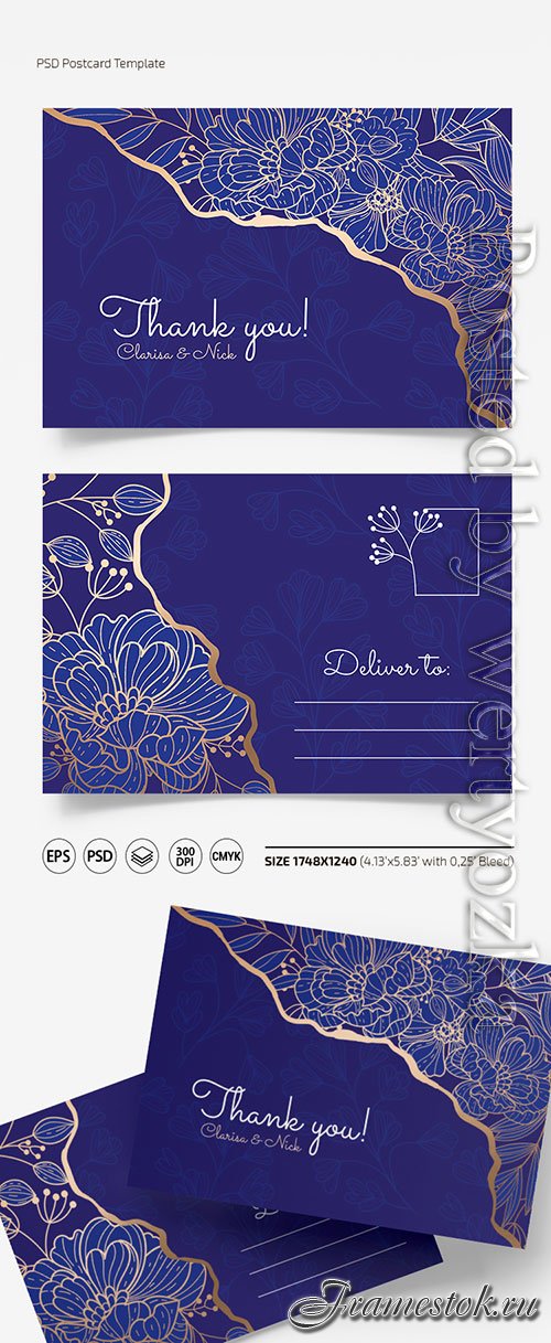 Floral postcard templates in psd + eps