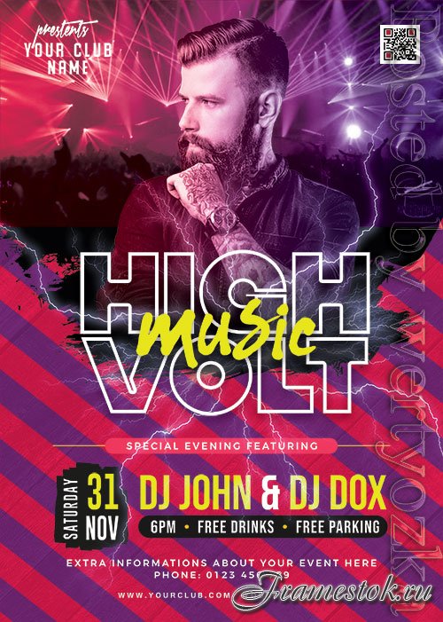 High Voltage Music Party Flyer PSD Template