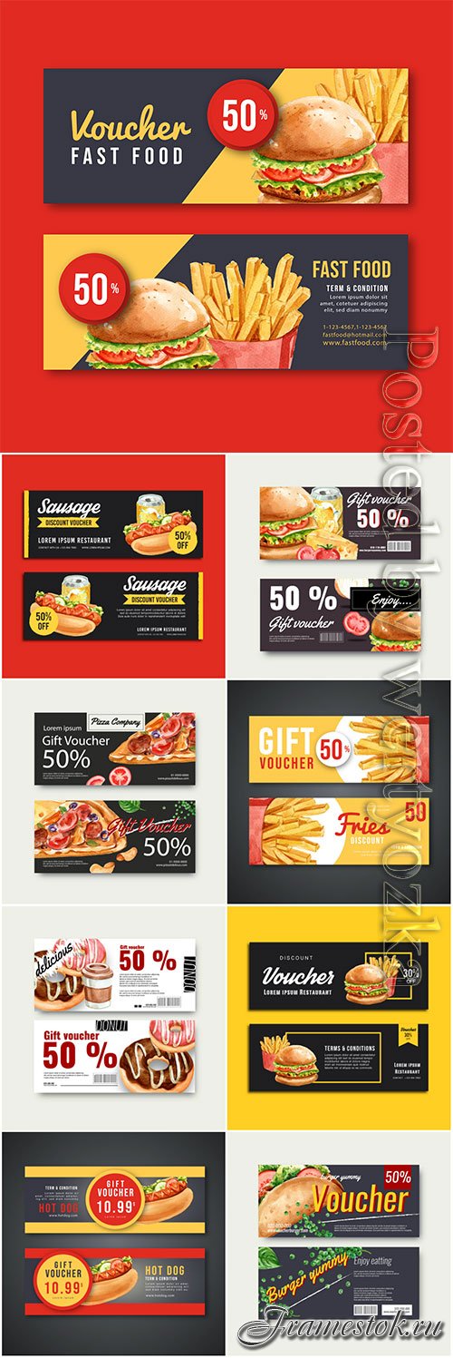 Fast food gif voucher discount, vector menu food