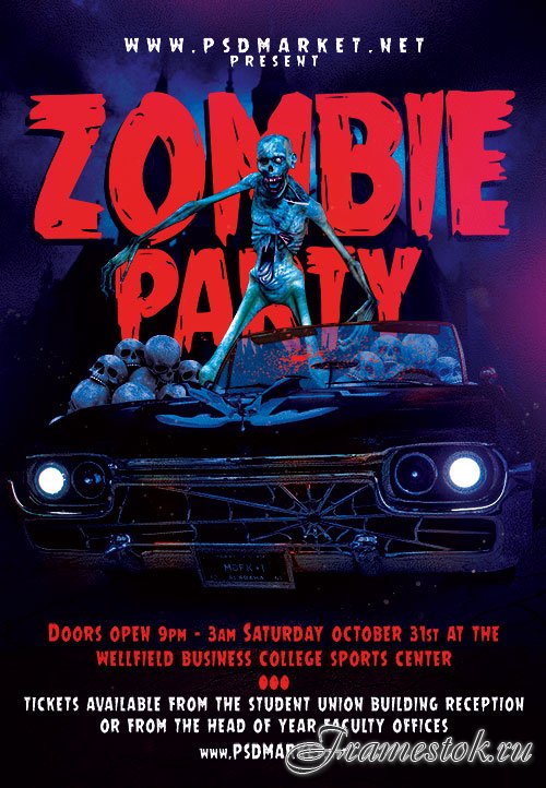 Zombie party flyer psd