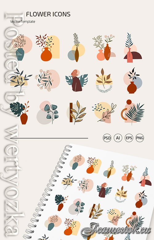 FLOWER ICONS TEMPLATE IN PSD + VECTOR (.AI+.EPS)