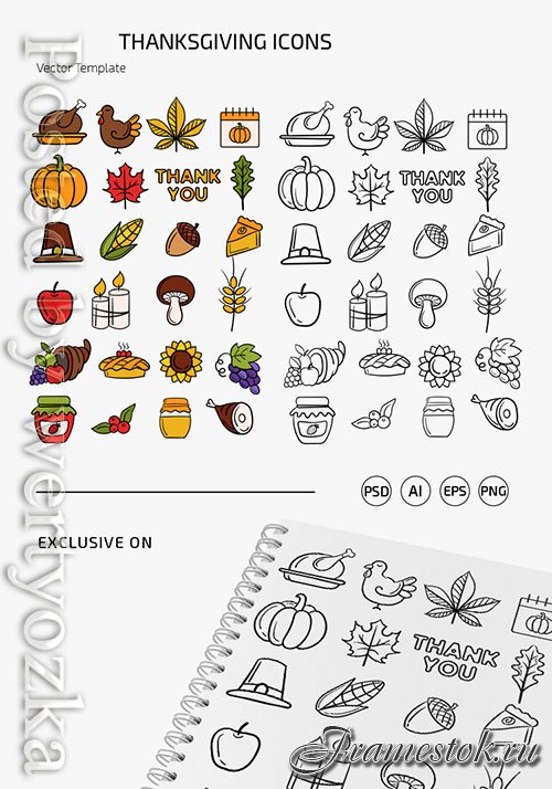 THANKSGIVING DAY ICONS TEMPLATES IN EPS + PSD