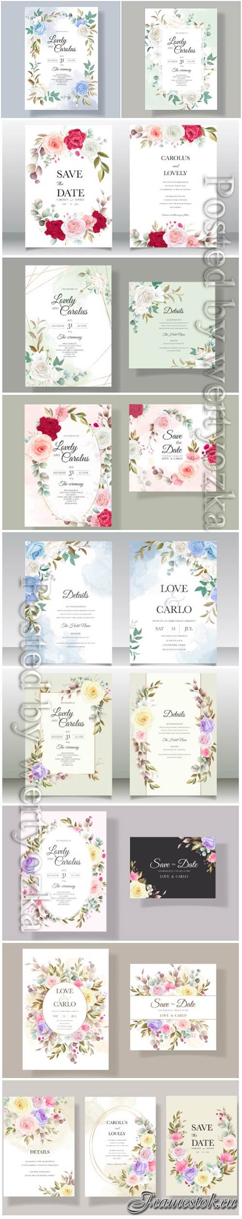 Beautiful floral and leaves wedding invitation card