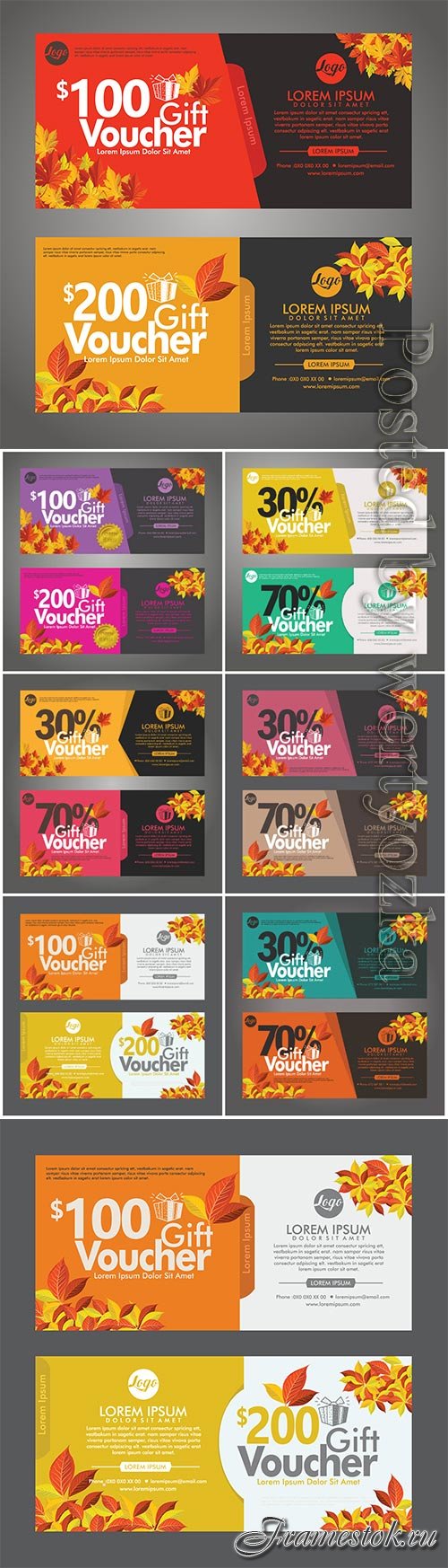 Autumn gift voucher discount cards vector template