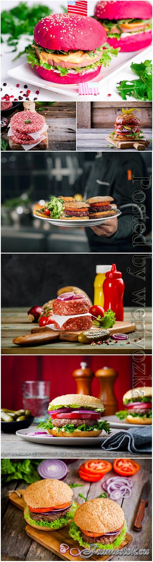 Burgers with fresh vegetables stock photo