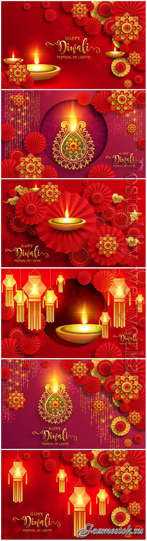 Diwali, deepavali or dipavali the festival of lights india with gold diya vector patterned