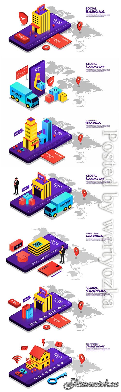 Global concept online vector illustration isometric